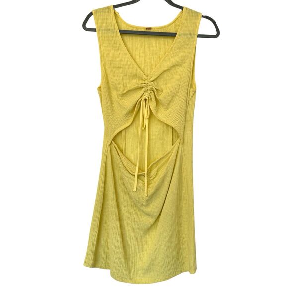 Free People Laila Mini Dress Small Yellow Gauzy Night Out Vacation Resort Wear - Picture 1 of 7